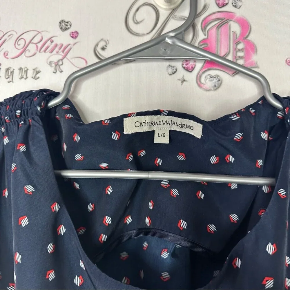 Catherine malandrino dress dotted nautical navy blue red white polka dot cinch - Picture 3 of 6